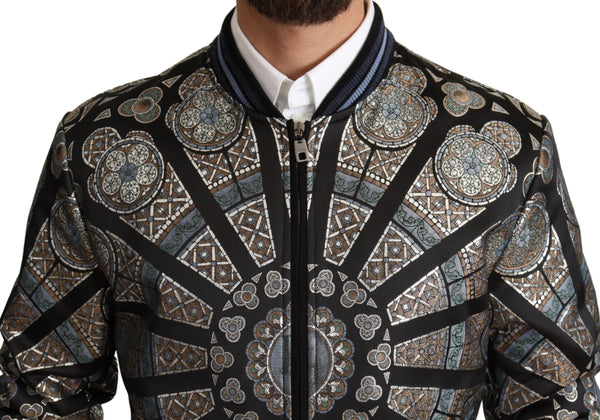 Dolce &amp; Gabbana Blue Jacquard Motive Bomber Coat miesten takki