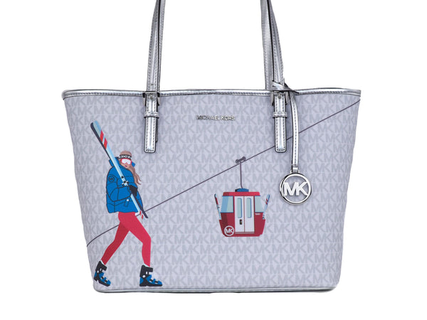 Michael Kors Jet Set Girls Print Medium Signature PVC Carryall Olkalaukku Käsilaukku (Bright White Multi)