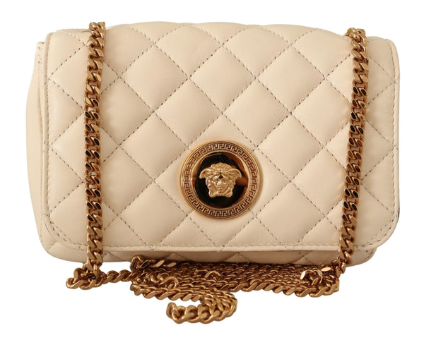 Versace Valkoinen Nappanahka Medusa Small Crossbody laukku