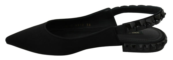 Dolce &amp; Gabbana Black Flats Slingback Charmeuse -kengät