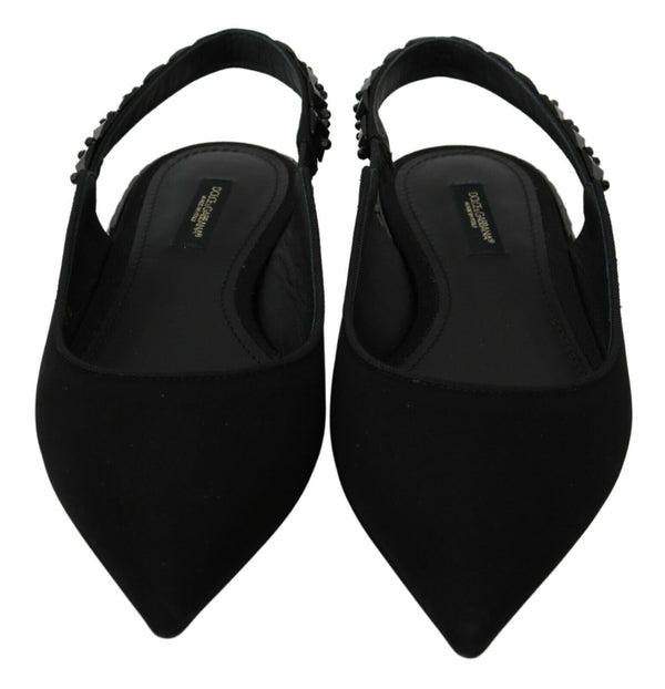 Dolce &amp; Gabbana Black Flats Slingback Charmeuse -kengät