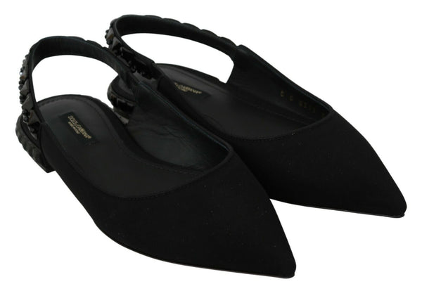 Dolce &amp; Gabbana Black Flats Slingback Charmeuse -kengät