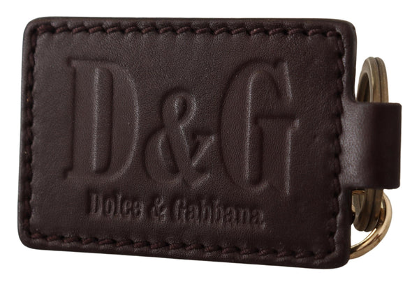 Dolce &amp; Gabbana Ruskea Nahka Logo Metal Ring Hook Avaimenperä