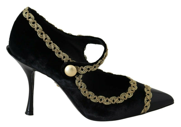 Dolce &amp; Gabbana mustat koristellut Velvet Mary Jane Pumps -kengät