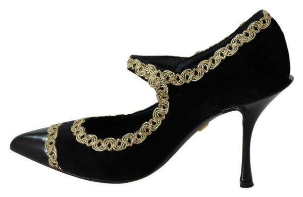 Dolce &amp; Gabbana mustat koristellut Velvet Mary Jane Pumps -kengät