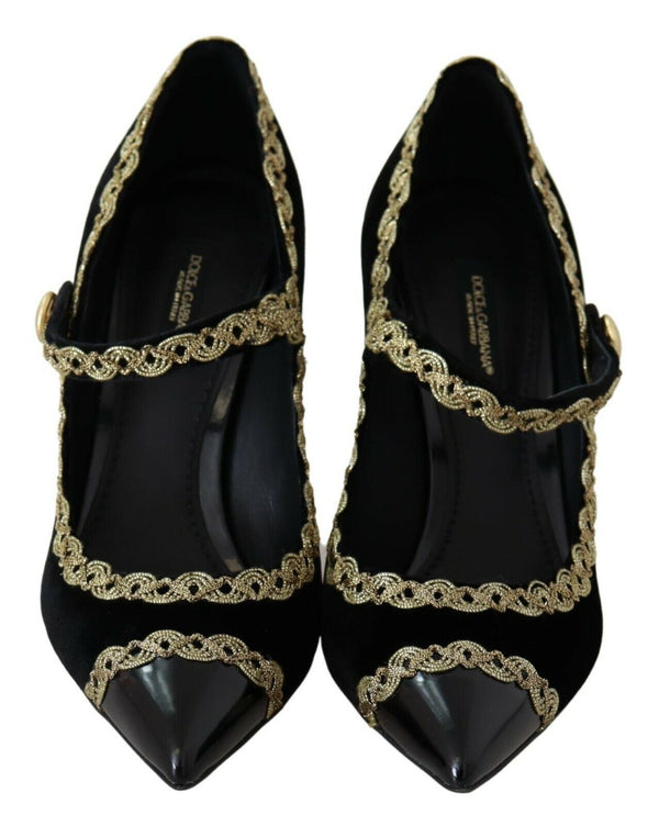 Dolce &amp; Gabbana mustat koristellut Velvet Mary Jane Pumps -kengät