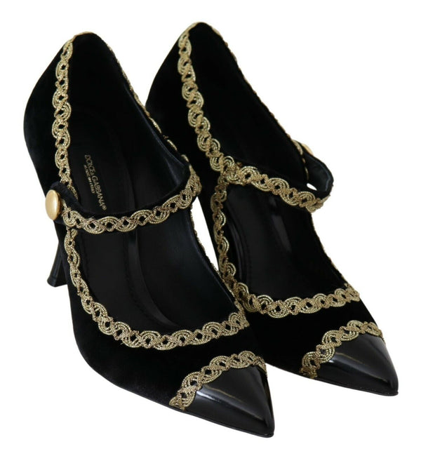 Dolce &amp; Gabbana mustat koristellut Velvet Mary Jane Pumps -kengät