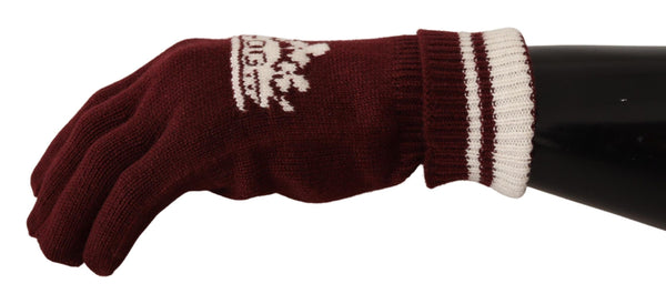 Dolce &amp; Gabbana Red White D&amp;G Logo Crown Cashmere Gloves