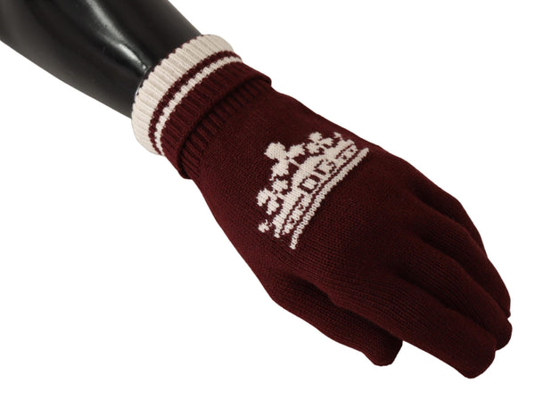 Dolce &amp; Gabbana Red White D&amp;G Logo Crown Cashmere Gloves