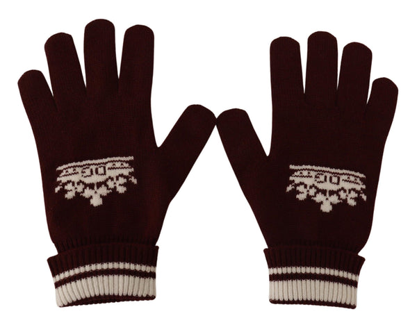 Dolce &amp; Gabbana Red White D&amp;G Logo Crown Cashmere Gloves