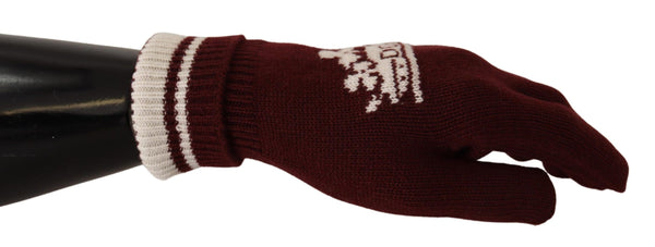 Dolce &amp; Gabbana Red White D&amp;G Logo Crown Cashmere Gloves