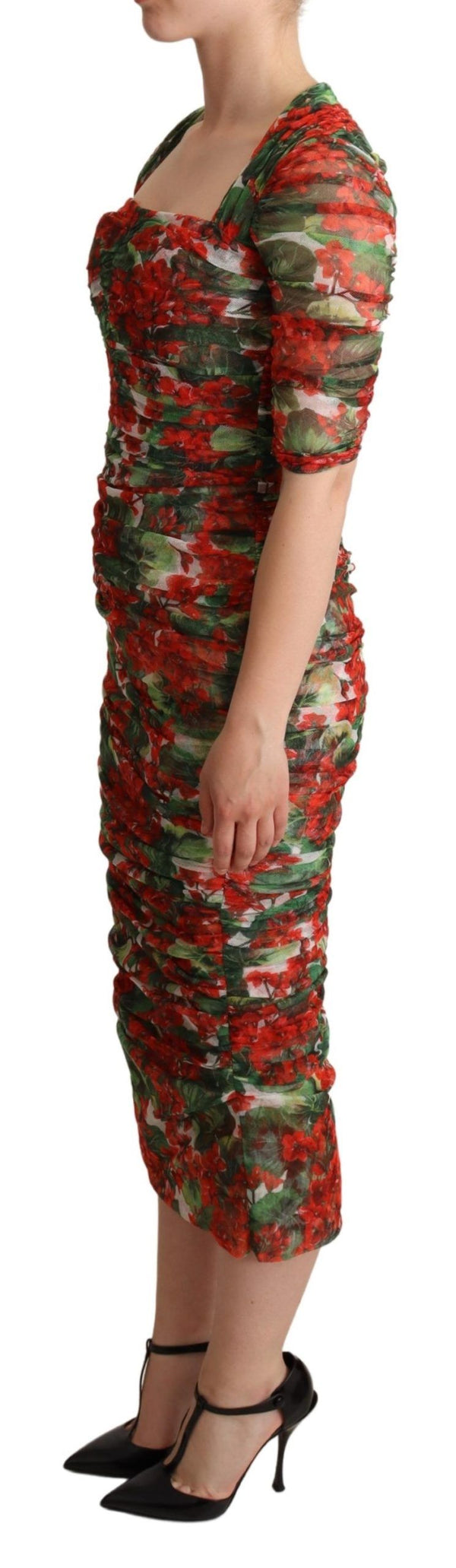 Dolce & Gabbana Elegant Red Floral Midi Sheath Dress