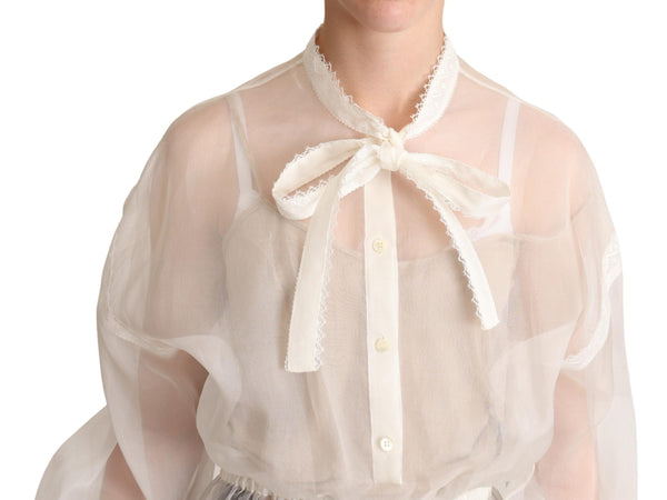 Dolce &amp; Gabbana White Ascot Collar pitkähihainen puseropusero