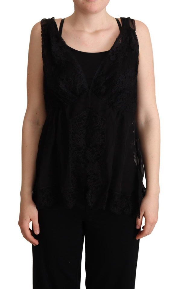 Dolce &amp; Gabbana musta silkkipitsikoristelu Camisole toppi