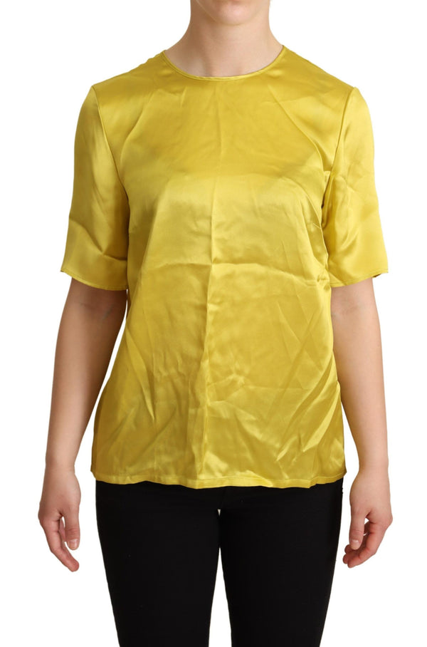 Dolce &amp; Gabbana Yellow Silk Short Sleeve Pusero T-paita