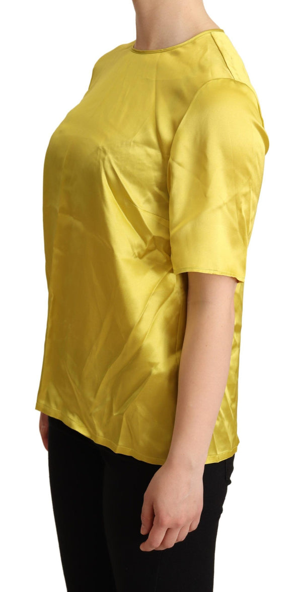 Dolce &amp; Gabbana Yellow Silk Short Sleeve Pusero T-paita