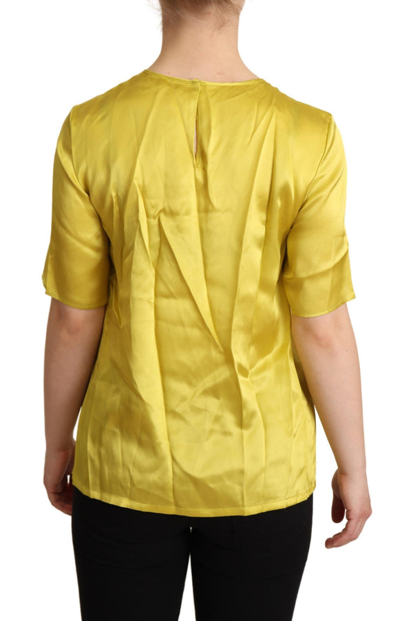 Dolce &amp; Gabbana Yellow Silk Short Sleeve Pusero T-paita