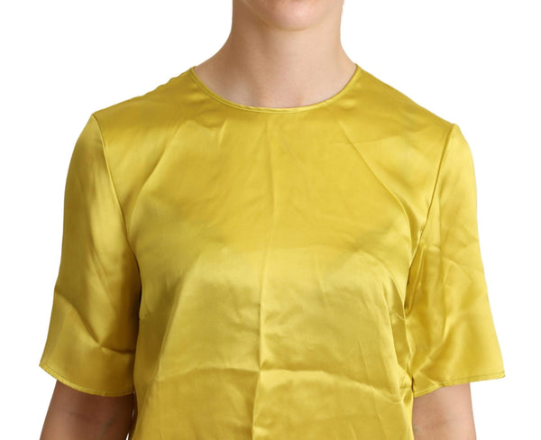 Dolce &amp; Gabbana Yellow Silk Short Sleeve Pusero T-paita