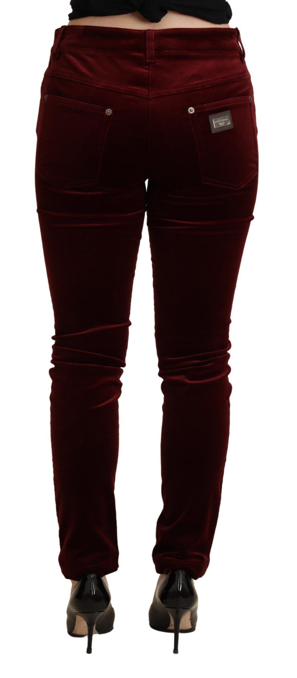 Dolce &amp; Gabbana Bordeaux Red Velvet Skinny Housut