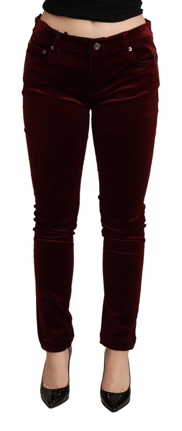 Dolce &amp; Gabbana Bordeaux Red Velvet Skinny Housut