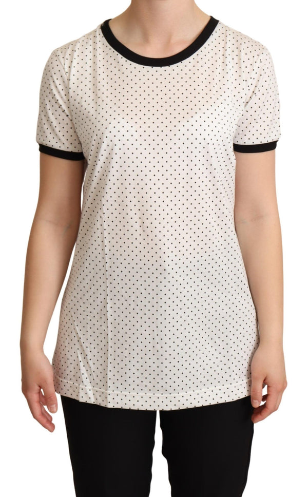 Dolce &amp; Gabbana White Dotted Crewneck Cotton T-paita