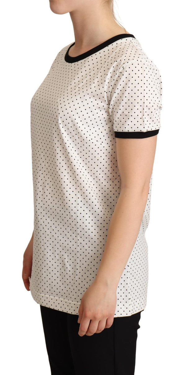 Dolce &amp; Gabbana White Dotted Crewneck Cotton T-paita