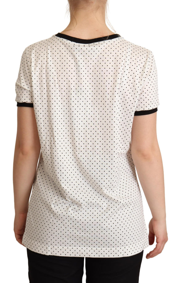 Dolce &amp; Gabbana White Dotted Crewneck Cotton T-paita