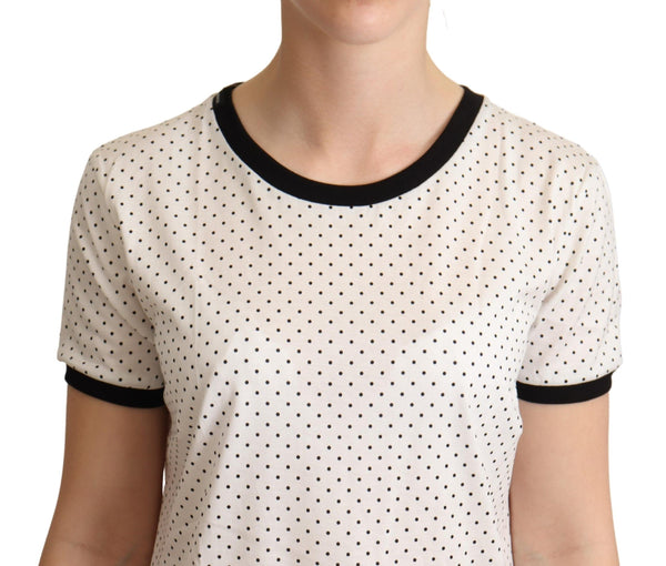 Dolce &amp; Gabbana White Dotted Crewneck Cotton T-paita