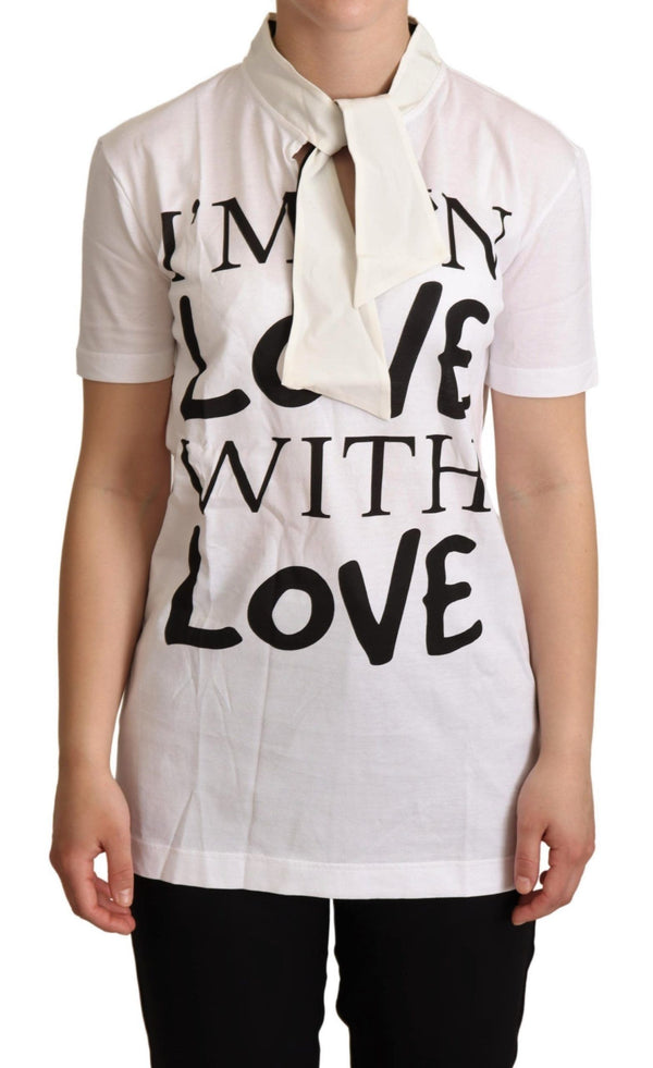 Dolce &amp; Gabbana White Cotton Silk I'm In Love Top T-paita