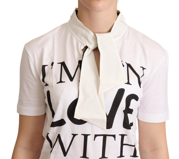 Dolce &amp; Gabbana White Cotton Silk I'm In Love Top T-paita