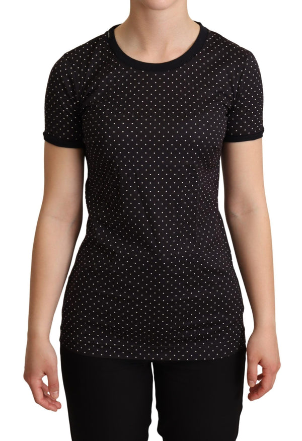 Dolce &amp; Gabbana Black Dotted Crewneck Cotton T-paita