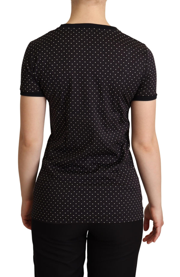 Dolce &amp; Gabbana Black Dotted Crewneck Cotton T-paita