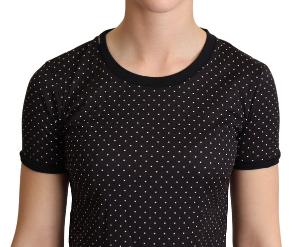 Dolce &amp; Gabbana Black Dotted Crewneck Cotton T-paita