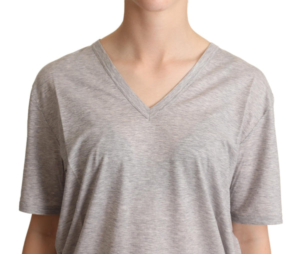 Dolce & Gabbana Elegant Gray V-Neck Cotton Tee