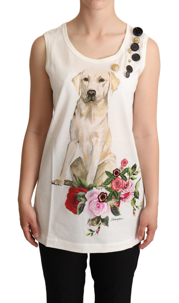 Dolce &amp; Gabbana White Dog kukkakuvioinen T-paita