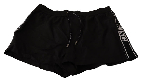 Dolce & Gabbana Elegant Black KING Motive Swim Trunks