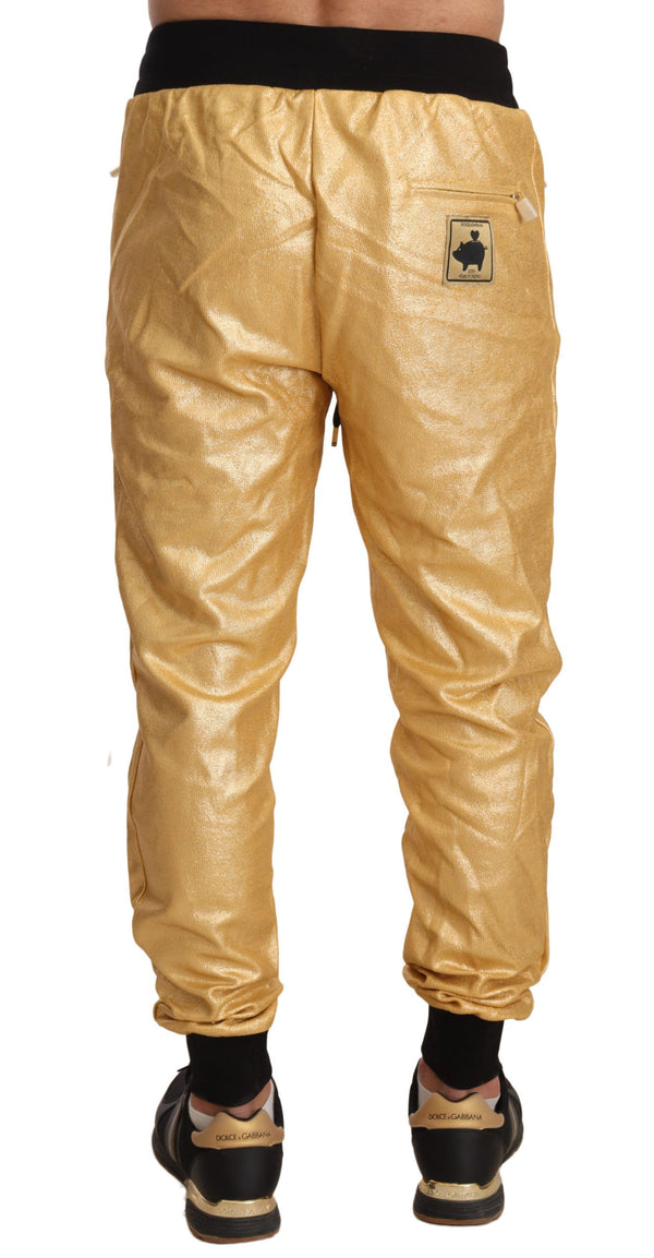 Dolce &amp; Gabbana Gold Pig Of The Year Cotton Trousers Pants