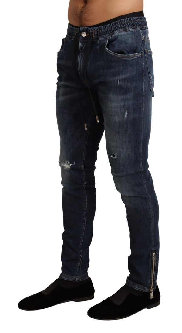 Dolce &amp; Gabbana Blue Cotton Stretch Tattered Denim Farkut