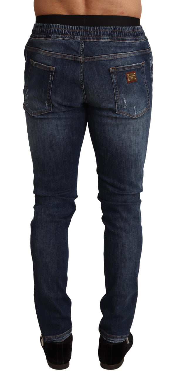 Dolce &amp; Gabbana Blue Cotton Stretch Tattered Denim Farkut