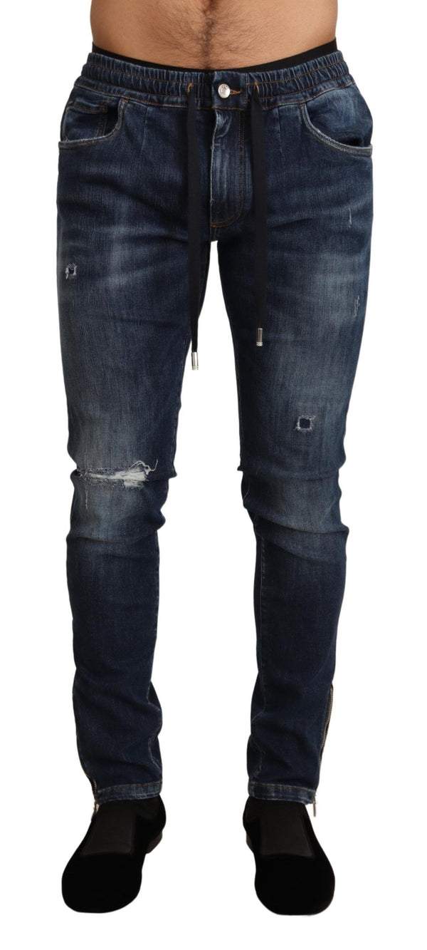 Dolce &amp; Gabbana Blue Cotton Stretch Tattered Denim Farkut