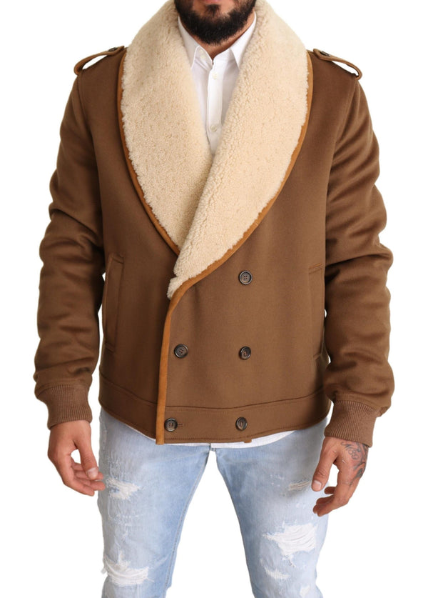 Dolce &amp; Gabbana Brown Double Breasted Shearling takki