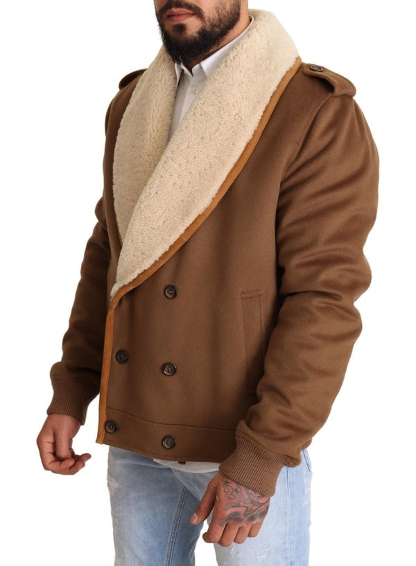 Dolce &amp; Gabbana Brown Double Breasted Shearling takki