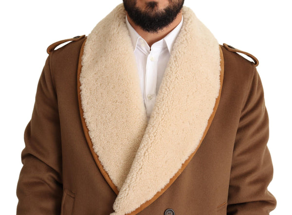 Dolce &amp; Gabbana Brown Double Breasted Shearling takki