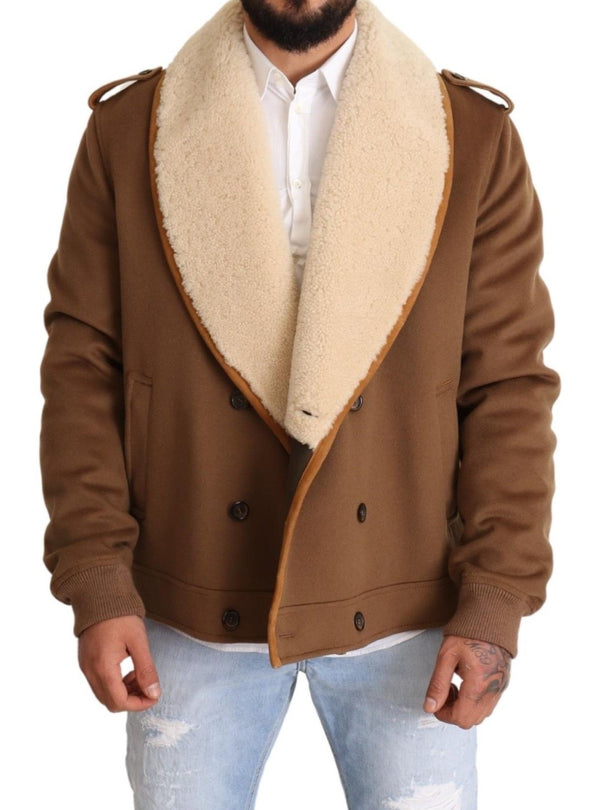 Dolce &amp; Gabbana Brown Double Breasted Shearling takki