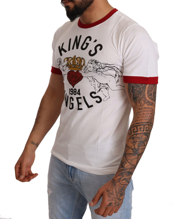 Dolce &amp; Gabbana White Kings Angels Print Cotton T-paita