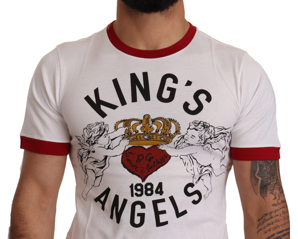 Dolce &amp; Gabbana White Kings Angels Print Cotton T-paita