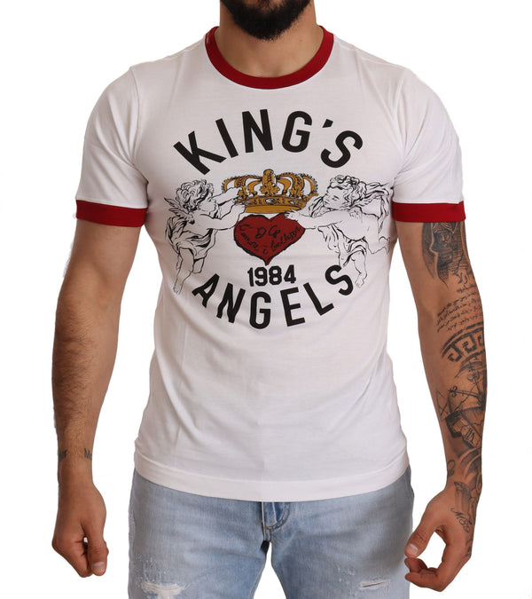 Dolce &amp; Gabbana White Kings Angels Print Cotton T-paita