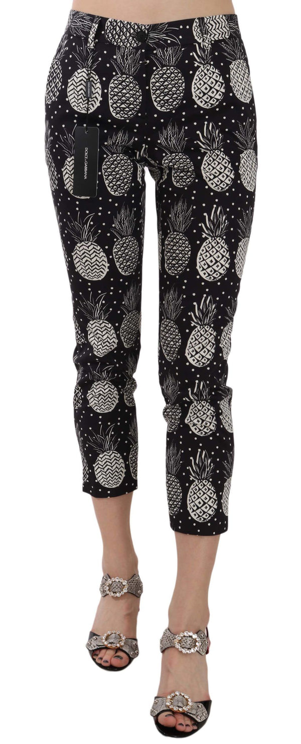 Dolce &amp; Gabbana Black Pineapple Print Skinny Capri Pants