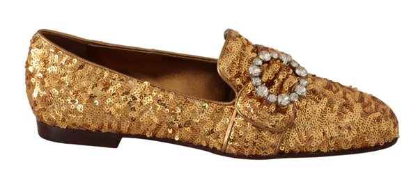 Dolce &amp; Gabbana Gold Sequin Crystal Flat Naisten Loafers -kengät