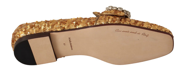 Dolce &amp; Gabbana Gold Sequin Crystal Flat Naisten Loafers -kengät